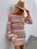 Multicolor Strip Round Neck Long Sleeve Sweater