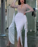 Dress Women Sleeveless Solid Sequin O Neck Asymmetrical High Street Dance Wedding Prom Party Night Fashion Long Dresses