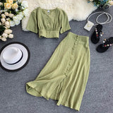 Women Two Piece Set 2022 Sexy Summer Outfits Woman Clothes Fashion V Neck Crop Top + Slim A-line Long Skirts Suits 2 Pc