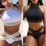 Women Swimwear Push-up Padded Bra Bikini Set Swimsuit Bathing Halter Top Cross Briefs 2 Piece Set Tankini High Waist