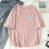 Women Embroidery Printed Kawaii Pink Soft Short Sleeve Tshirt Womens Casual O-Neck Clothes Ulzzang Korean Trendy