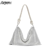Rhinestones Evening Bag Silver Shiny Crystal Dinner Party Wedding Handbag Luxury Shoulder Bags Women's Clutch