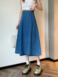VAREY LIN New Spring Summer High Waist Denim Skirts Women Fashion Patchwork A-line Jeans Skirts Lady Casual Slim Blue
