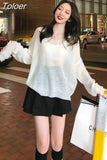Woman Sweaters Sexy V-neck Knit Oversized Top Fashion Y2K Sweater See Through Thin Jumper Korean Elegant Women's