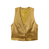 New Gold Button-Up Silk-Sense Blouse 7484091 Belt Silk-Sense Wide Leg Trousers