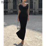 Off the Shoulder Sexy Dresses for Women 2023 Winter Sleeveless Fur Collar Mermaid Dress Elegant Party Evenig