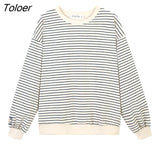 Women Striped All-match Elegant Spring Autumn New Loose O-neck College Leisure Female Soft Stylish Korean Style