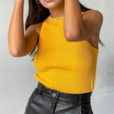 Knitted Summer Ribber Sleevless T Shirt Tops Women Casual Khaki White Crop Tops 2021 Club Short Skinny Tank Tops