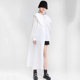 Women Green Ruffles Irregular Big Size Blouse New Lapel Long Sleeve Loose Fit Shirt Fashion Tide Spring Autumn 2023