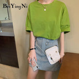 Cotton Harajuku T-shirt Female Loose Casual Korean Hipster Woman's T Shirt 2020 Summer Basic Vintage Tops Women