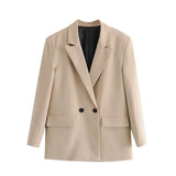 Women Fashion Double-Breasted Loose Fitting Blazer Coat Vintage Long Sleeve Pockets Female Outerwear Chic