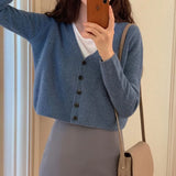 Women's Sweaters suit Autumn Winter Casual solid V Neck Cardigans sweater Single Breasted Loose Cardigan pencil skirt