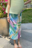 Skirts for Women 2023 Faldas Mujer De Moda High Waist A-line Loose Print Long Jupe Fashion Folds Split Pleated Chic