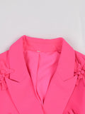 Fashion Women's Three-dimensional Decoration Blazer High Waist Straight Solid Pink Pant Sets 2023 Spring New Tide