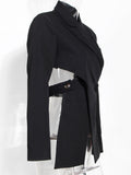 Fashion Women's Suit Jackets New Solid Color Long Sleeve Loose Hollow Out Backless Button Blazers Female Summer 2023