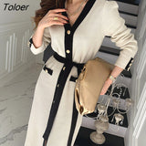 Strap Waist Knit Dress Woman Single-breasted Cloth V-neck Korean Single-breasted Vestidos Mujer 2023 Spring Dresses