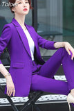 Women Elegant Temperament Long Sleeve Lapel Blazer Or Pants Casual Solid Color Business Occupation Office Clothing