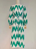 TWOTWINSTYLE Colorblock Wave Striped Dress For Women Round Neck Long Lantern Sleeve Lace Up Dresses Female Spring Clothing