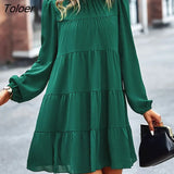 2023 Stand Collar Loose Dresses For Women Fashion Casual Long Sleeve Solid Color Dresses Elegant Holiday Beach
