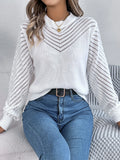 2025 Casual Pure Color Round-Neck Hollow Lantern Sleeve Head Sweater Women's