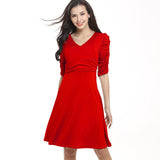 Women Dresses A-Line Solid Short Sleeve V-Neck Fit Clothing Robe Vintage 50s 60s Rockabilly Dress