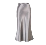 New Summer Satin High Waisted Silk Skirts Women 2021 Silk Office Female Basic A-line Skirt Chic Elegant Ladies