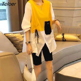 Summer New Womens T-shirt Design Sense Niche T-shirt Stitching Shirt Five-point Sleeves Loose Korean Shirt Tshirt For
