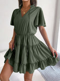 Neck Tiered Flutter Sleeve Mini