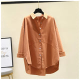 Spring Women's Oversized White Cotton Shirts Women Long Sleeves Loose Tops Plus Size Green Elegant Casual Blouse Blue