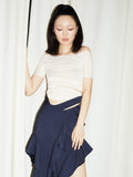 High Waist Navy Blue Irregular Ruffles Long Side Slit Half-body Skirt Women Fashion Tide New Spring Autumn 2023
