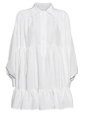 Fashion Women's Shirt Dress Lapel Loose Flods Spliced Long Sleeve Above Knee White Big Swing Dresses Spring 2023 New