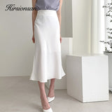 New Summer Satin High Waisted Silk Skirts Women 2021 Silk Office Female Basic A-line Skirt Chic Elegant Ladies