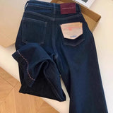 Wind Dark Blue High-Waisted Straight Jeans Women Autumn And Winter New Design Sense Loose Broad Legs Long