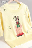 Thin Hollow Out Knitted T-Shirt Women's Fashion Cartoon Embroidery Short-sleeved Sweater Ladies Casual Knitwear