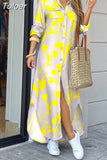 For Women 2023 Spring Summer Casual Loose Print Long Shirt Dress Button Up Long Sleeve Midi Elegant Vintage