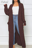 Winter Open Front Chunky Cardigan for Ladies Long Sleeve Cable Knit Floor Length Coat Fashion Side Big Pockets