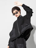Loose Fit Black Pocket Ruffles Big Size Jacket New Stand Collar Long Sleeve Women Coat Fashion Autumn Winter 2022