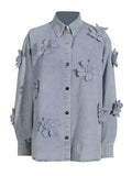 Toloer Wind Three-Dimensional Flower Jeans Top Female Summer 2024 Comfortable Casual Shirt Type Jeans Jacket Female-Outfit