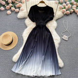Pleated Gentle Women Summer Dress 2022 Sashes V Neck Temperament Elegant Vacation Ladies Solid Chic A Line