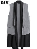 2023 New Spring Summer Cardigan Sleeveless Spliced Pockets Plaid Brief Temperament Long Vest Women Fashion Tide