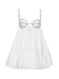 Fashion Women's Dress Slash Neck Sleeveless Backless Spliced Drilling Chain Flounce White Dresses Summer 2023 New