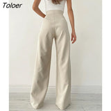 Elegant Black Chic Wide Leg Pants Women Knitting Casual Drawstring Sport Trousers Work Wear Long Loose Straight Pants