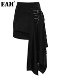 High Waist Black Buckle Irregular Burr Personality Half-body Skirt Women Fashion Tide New Spring Autumn 2023