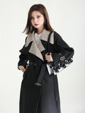 Women Color-block Big Size Long Trench New Lapel Long Sleeve Loose Fit Windbreaker Fashion Tide Spring Autumn 2023