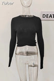 Fashion Women's Knitted Pullover Round Neck Slim Solid Color Hem Gross Cut Out Long Sleeve Sweater Autumn 2023 New