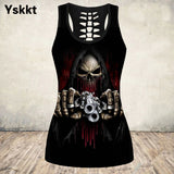 Gothic Skull Print Tank Top Women Halloween Cotton Sleeveless Tee Shirt Workout Black Vest