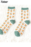 1pair Cute Cartoon Women's Cotton Socks Kawaii Rabbit Sheep Giraffe Pattern Socks Funny Happy Harajuku Female