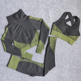 Fitness Sport Gym Suit Seamless Women Workout Sets Long Sleeve 3PCS Clothing Female Sport Gym Suits Wear Running