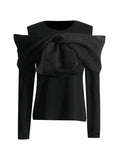 Toloer 2024 New Splice Bow Small Design Sense Black Long-Sleeved T-Shirt Female Careful Machine Off The Shoulder Coat-Outfit