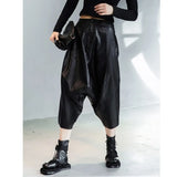 High Elastic Waist Black Leather Long Harem Trousers New Loose Fit Pants Women Fashion Tide Spring Autumn 2023